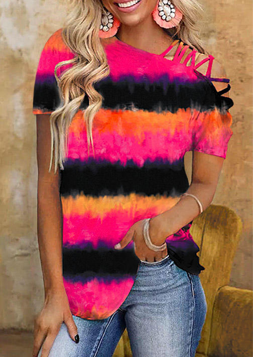 

Tie Dye One Sided Cold Shoulder Blouse, Multicolor, SCM000716