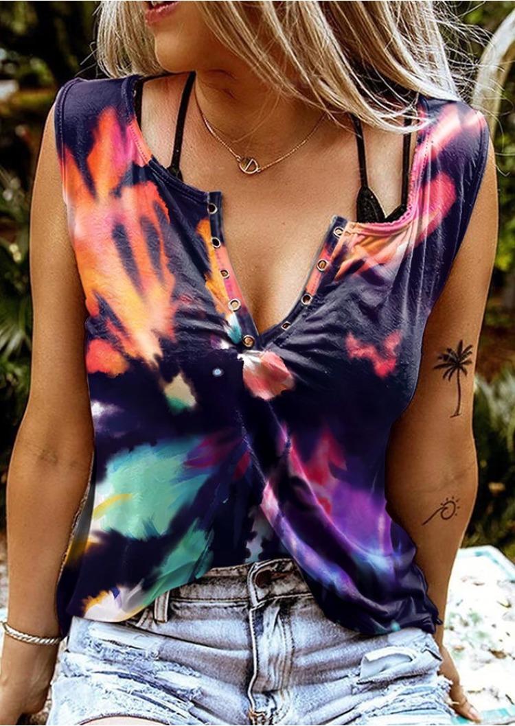 

Reverse Tie Dye Notched Neck Tank without Camisole, Multicolor, SCM000832