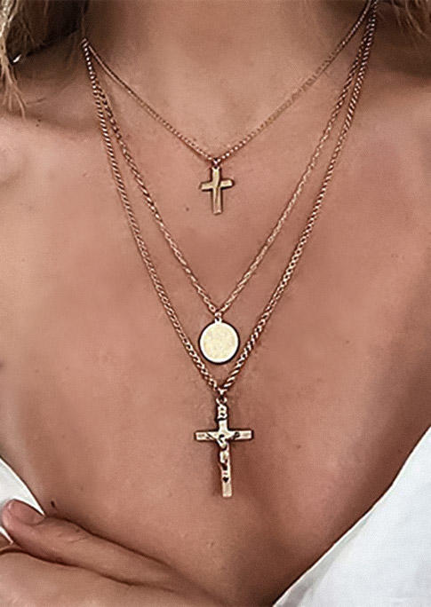 

Cross Multi-Layered Adjustable Strap Necklace, Gold, 527418