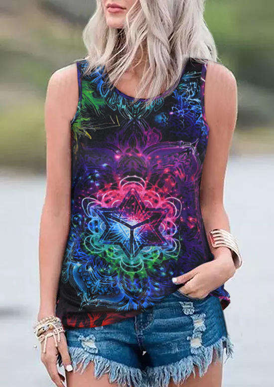 

Mandala O-Neck Casual Tank, Multicolor, 527498