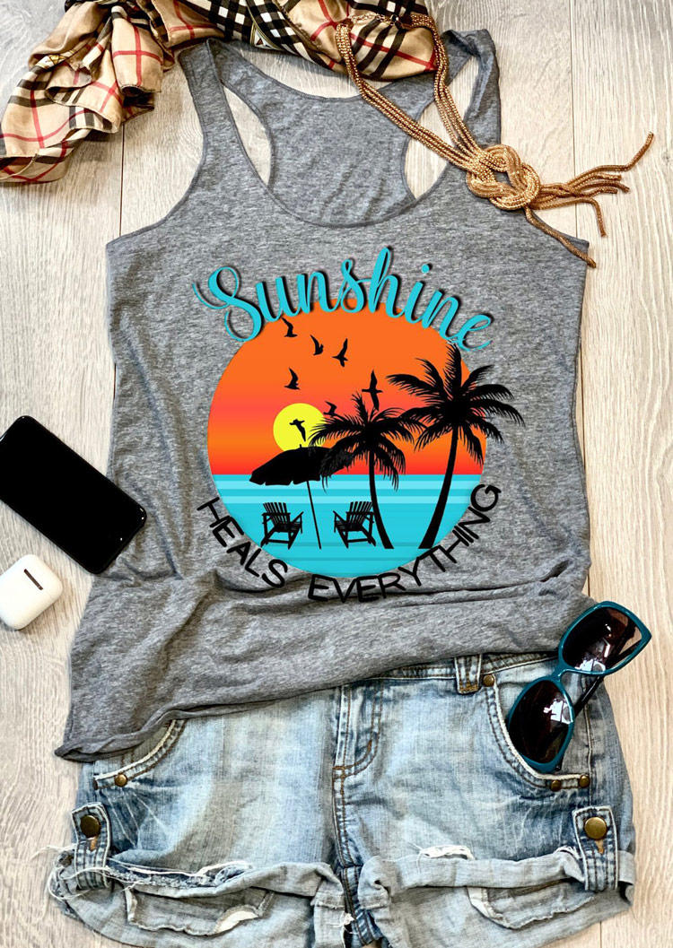 

Sunshine Heals Everything Racerback Tank - Gray, 531660