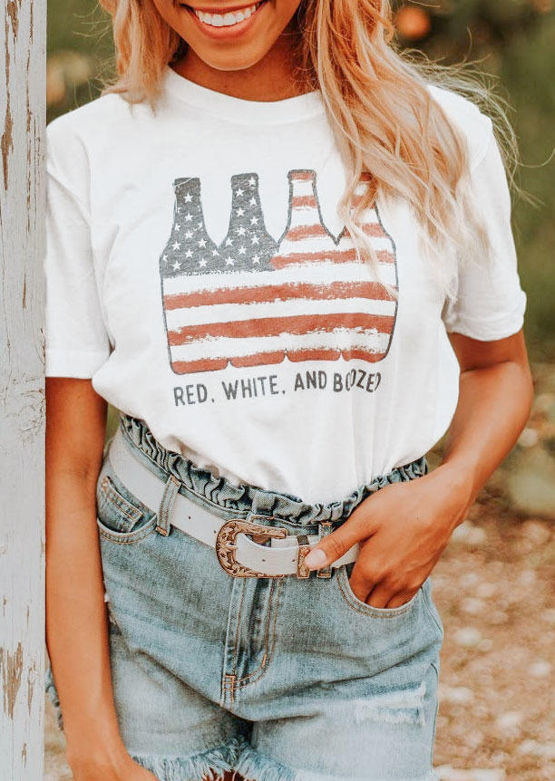 

American Flag Red White And Boozed T-Shirt Tee - White, 531692