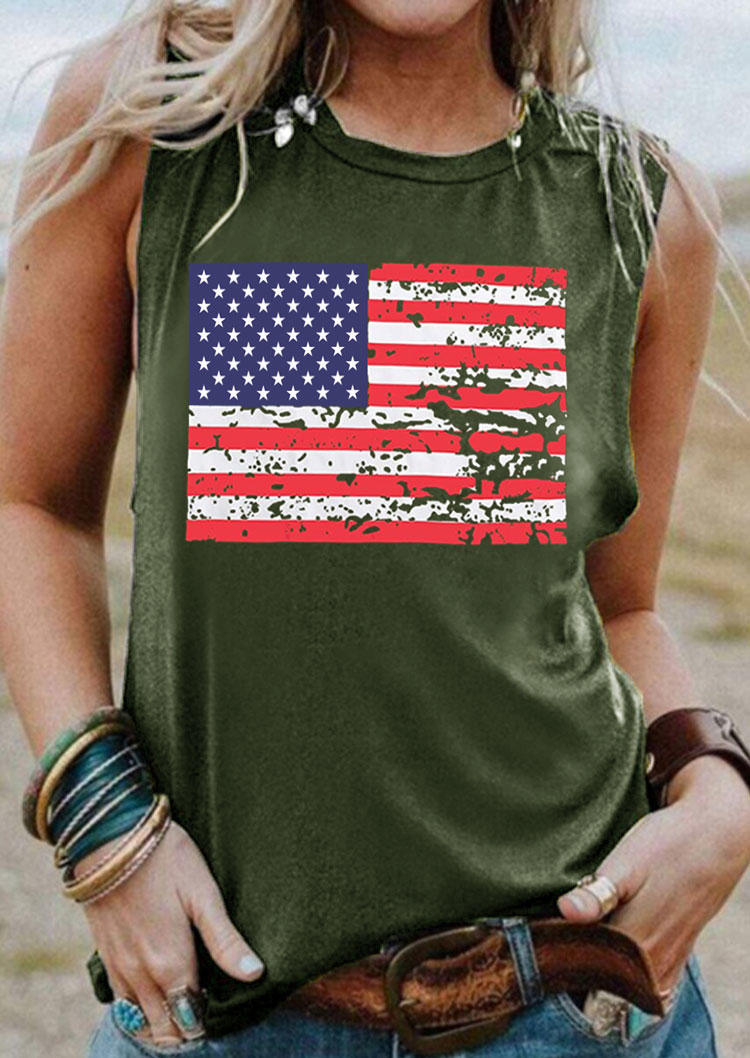 

American Flag Star Striped Tank - Army Green, 531701