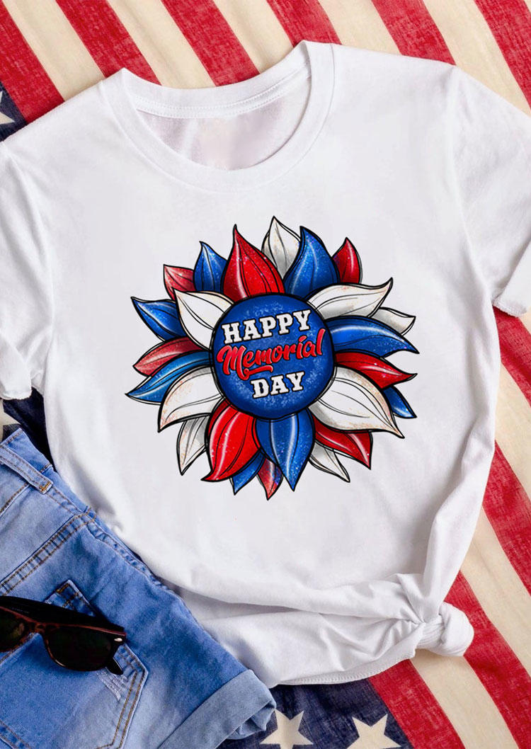 

Happy Memorial Day Sunflower T-Shirt Tee - White, 531718