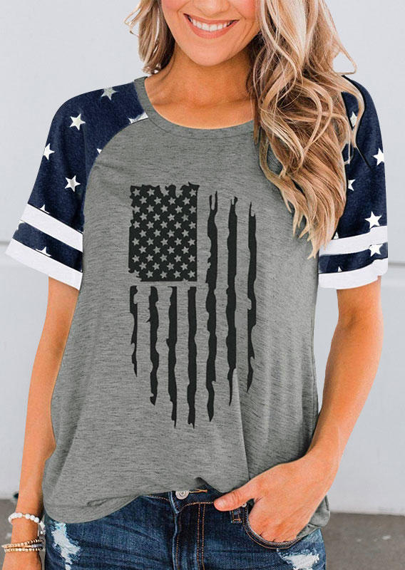 

American Flag Star T-Shirt Tee - Gray, 531727