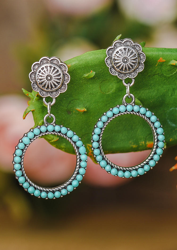 

Turquoise Sunflower Circle Alloy Earrings, Multicolor, 531758