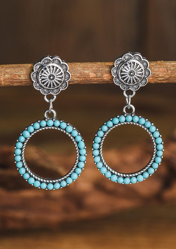 Turquoise Sunflower Circle Alloy Earrings