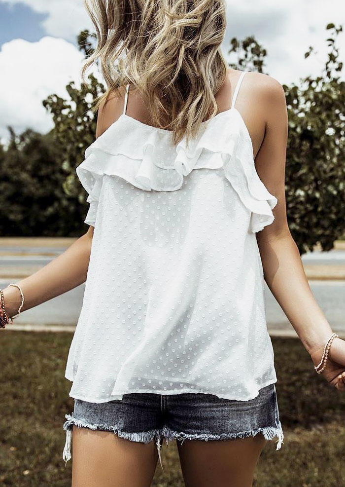 

Dotted Swiss Ruffled Spaghetti Strap Camisole - White, 531800