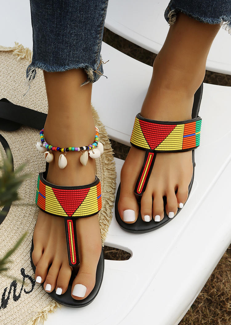 

Summer Color Block Flip Flops Slippers, Multicolor, 531813