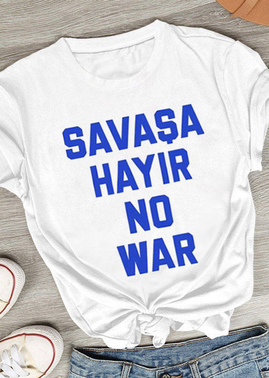 

Savasa Hayir No War O-Neck T-Shirt Tee - White, 531816