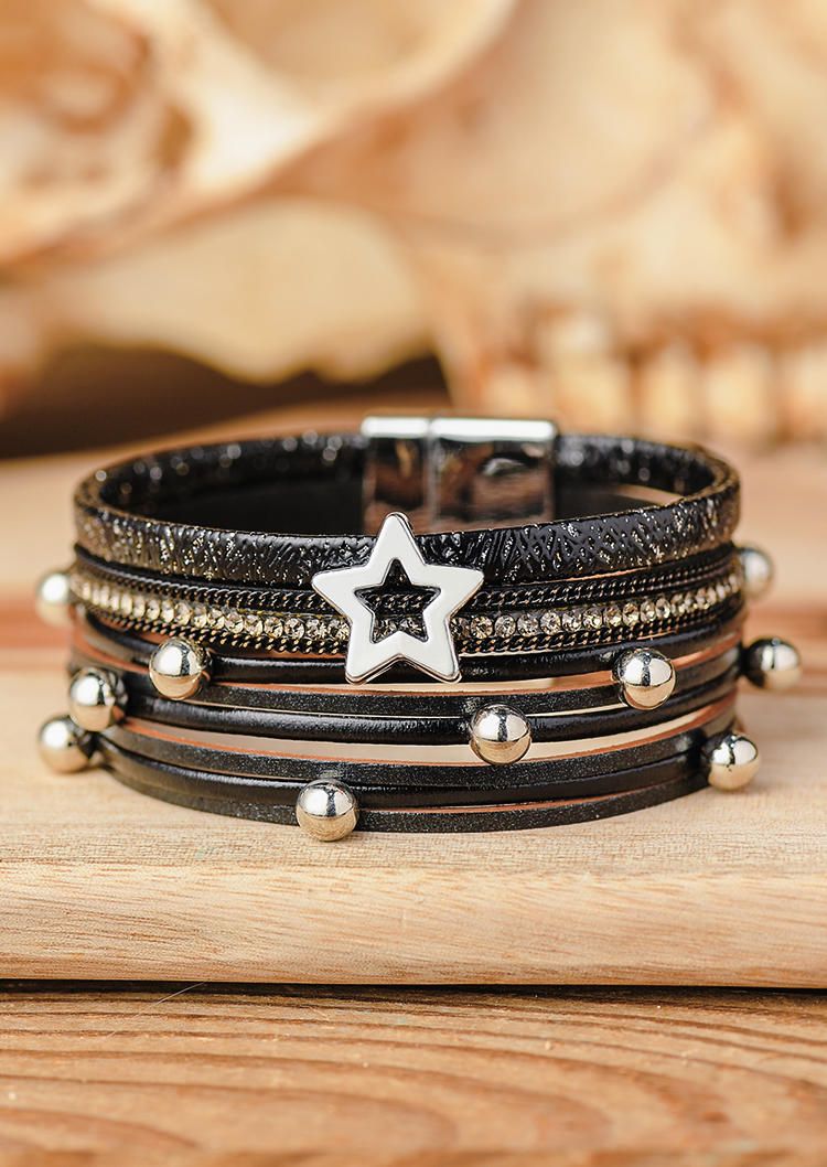 

Star Pearl Multi-Layered Magnetic Buckle Alloy Bracelet, Black;white, 531823