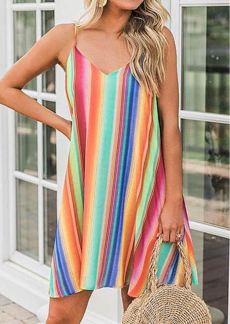 

Serape Striped Sleeveless Mini Dress, Multicolor, SCM000612