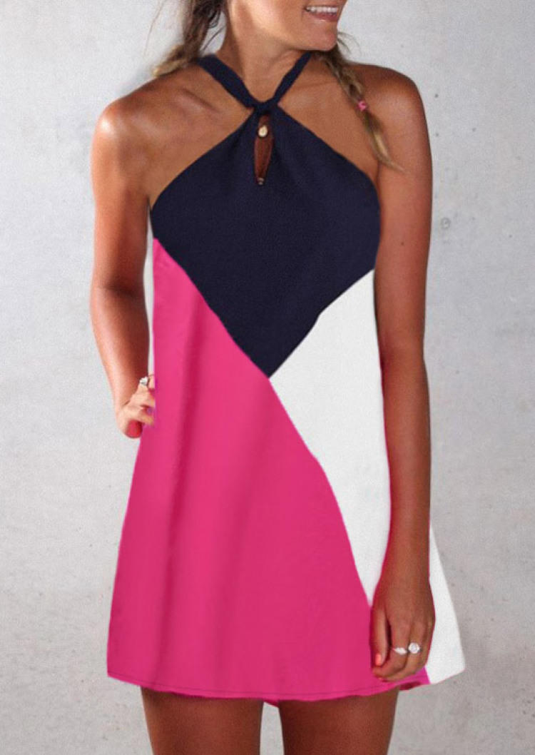 

Color Block Open Back Halter Mini Dress, Multicolor, SCM000650