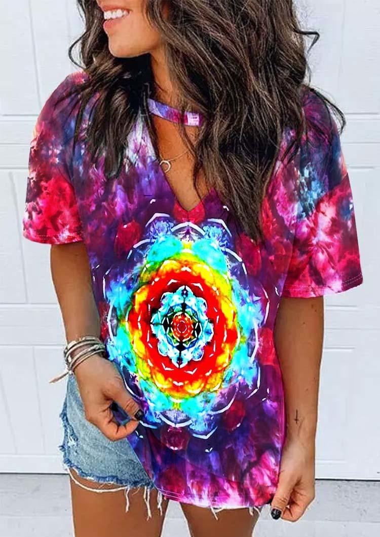 

Mandala Tie Dye Keyhole Neck Blouse, Multicolor, SCM000863