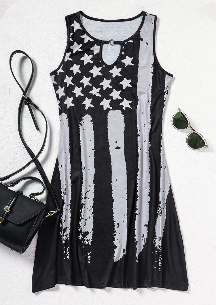 American Flag Keyhole Neck Mini Dress - Black