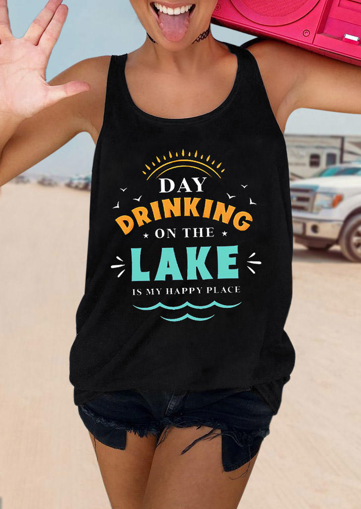 

Day Drinking On The Lake Is My Happy Place Racerback Tank - Black, 531666