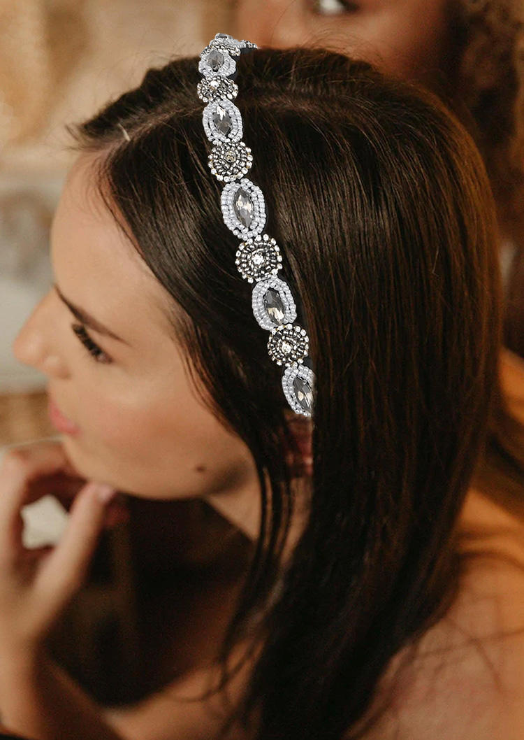 

Beading Rhinestone Elastic Headband, Green;white, 531887