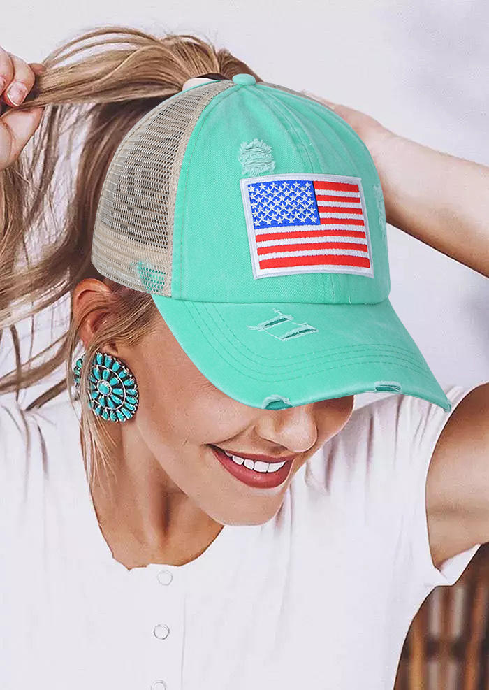 

American Flag Leopard Baseball Cap, Cyan, 531904