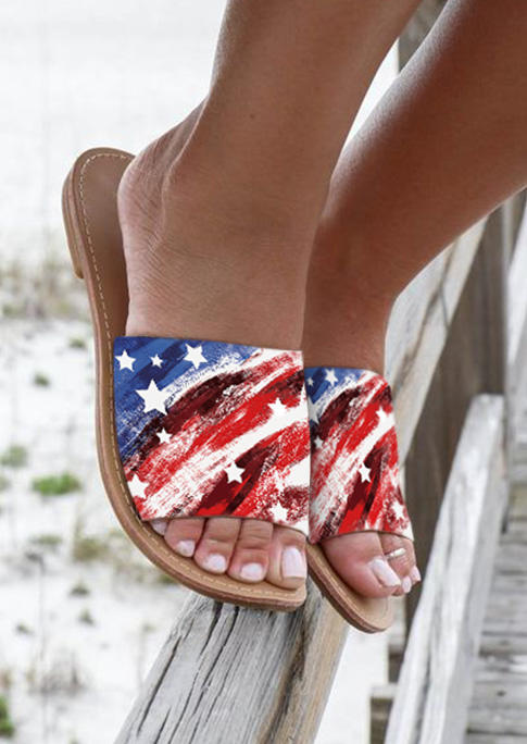 

American Flag Star Flat Slippers, Multicolor, 531913