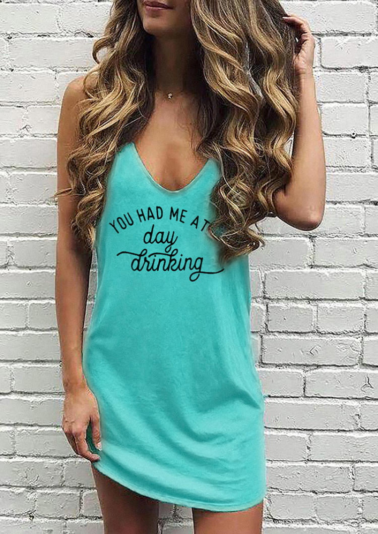 

You Had Me At Day Drinking Sleeveless Mini Dress - Cyan, Blue, SCM000432