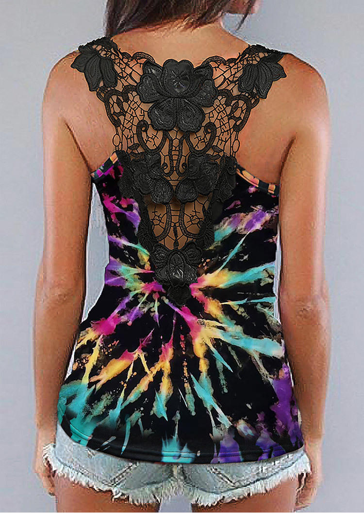 

Smooth As Tennessee Whiskey Sweet As Strawberry Wine Lace Splicing Tie Dye Tank, Multicolor, SCM000771