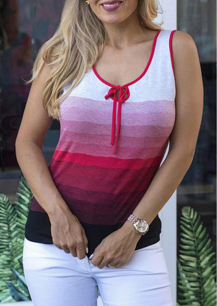 

Colorful Striped Hollow Out Tie Tank - Red, SCM000846