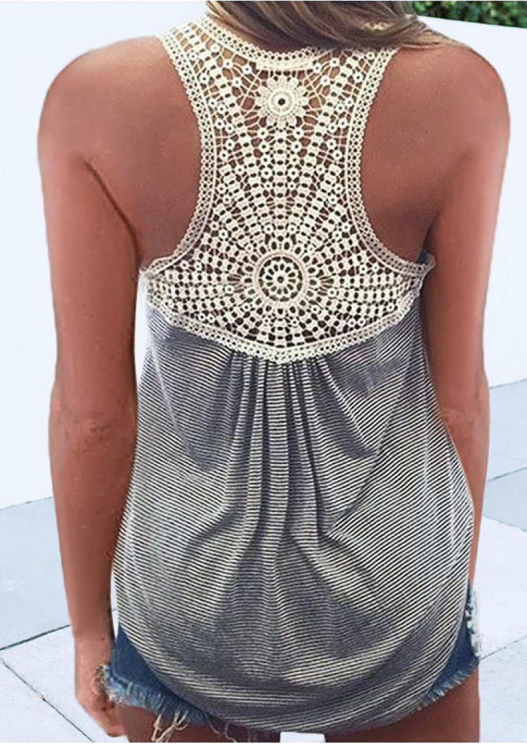 

Lace Striped Hollow Out Tank, Multicolor, SCM000852