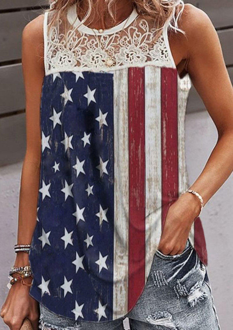 

American Flag Star Lace Tank - Blue, SCM000858