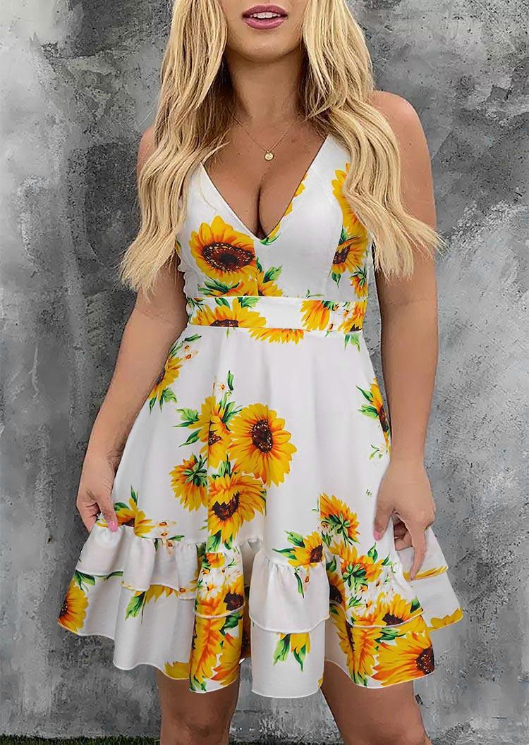 Sunflower Lace Hollow Out Ruffled Zipper Mini Dress