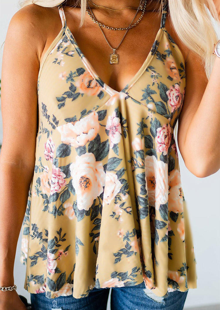 

Floral Spaghetti Strap V-Neck Camisole - Yellow, 531814
