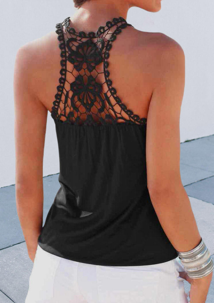 

Lace Ruffled Racerback Tank - Black, 531936