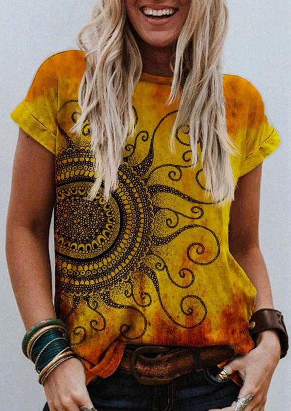 Mandala Tie Dye T-Shirt Tee - Yellow