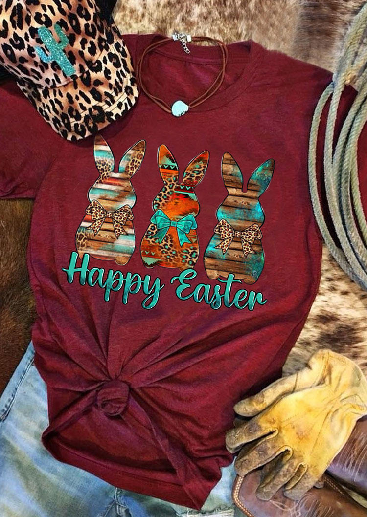 

Happy Easter Leopard Bunny Rabbit T-Shirt Tee - Burgundy, 531992
