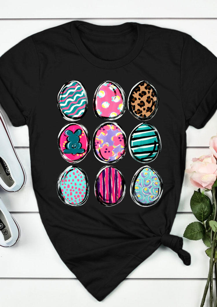 

Easter Eggs Wave Polka Dot Bunny Leopard Striped T-Shirt Tee - Black, 532016