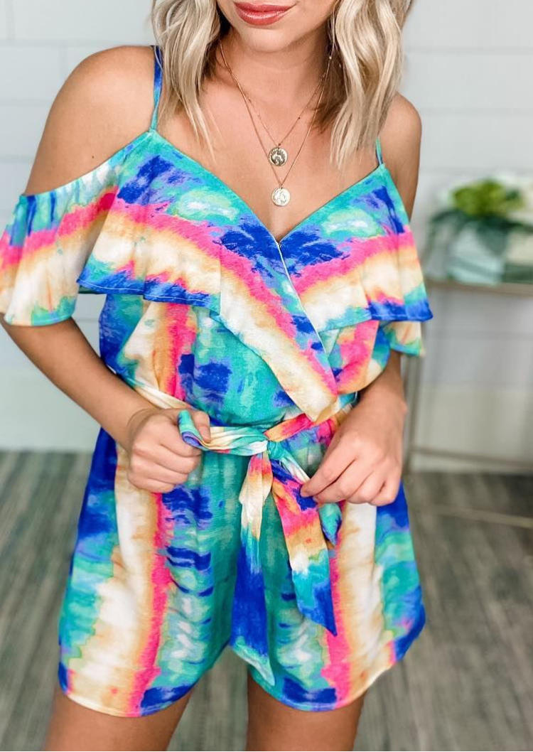 

Tie Dye Cold Shoulder Romper, Multicolor, SCM000449