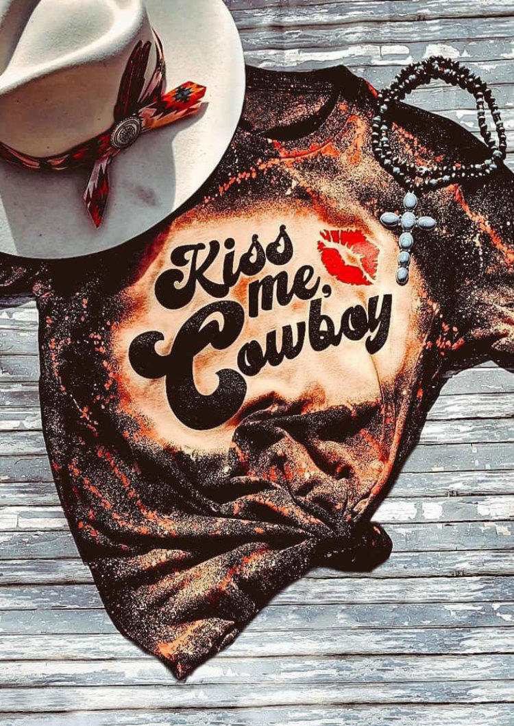 Kiss Me Cowboy Bleached T-Shirt Tee
