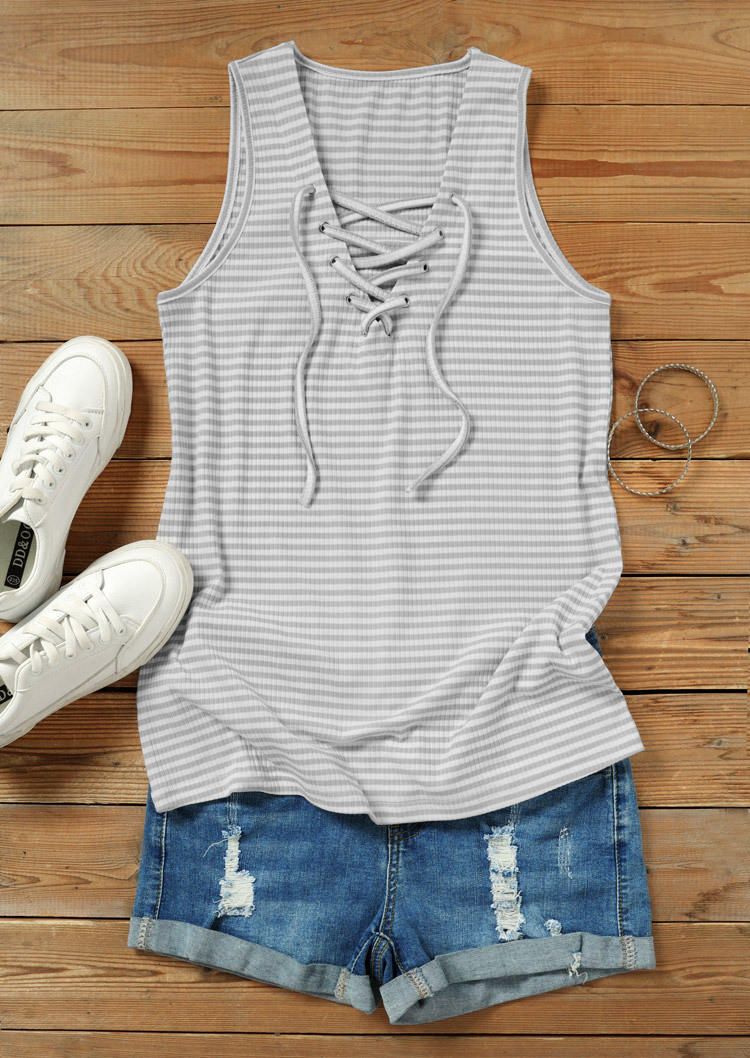 Striped Lace Up Casual Tank