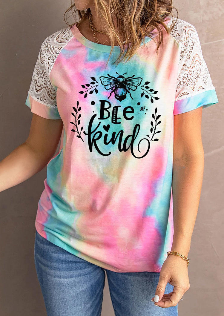 

Bee Kind Tie Dye Lace Splicing Blouse, Multicolor, SCM000812