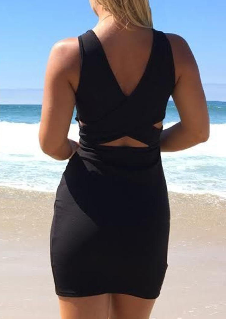 

Criss-Cross Hollow Out Sleeveless Bodycon Dress - Black, SCM000855