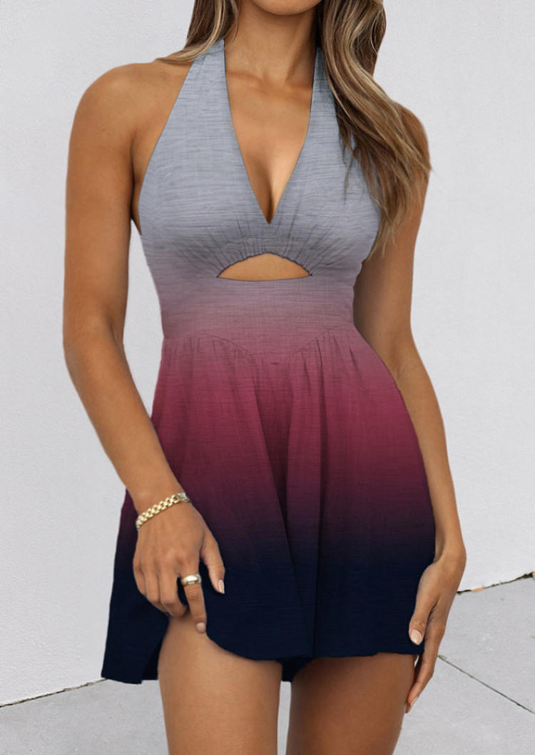 Gradient Open Back Hollow Out Mini Dress