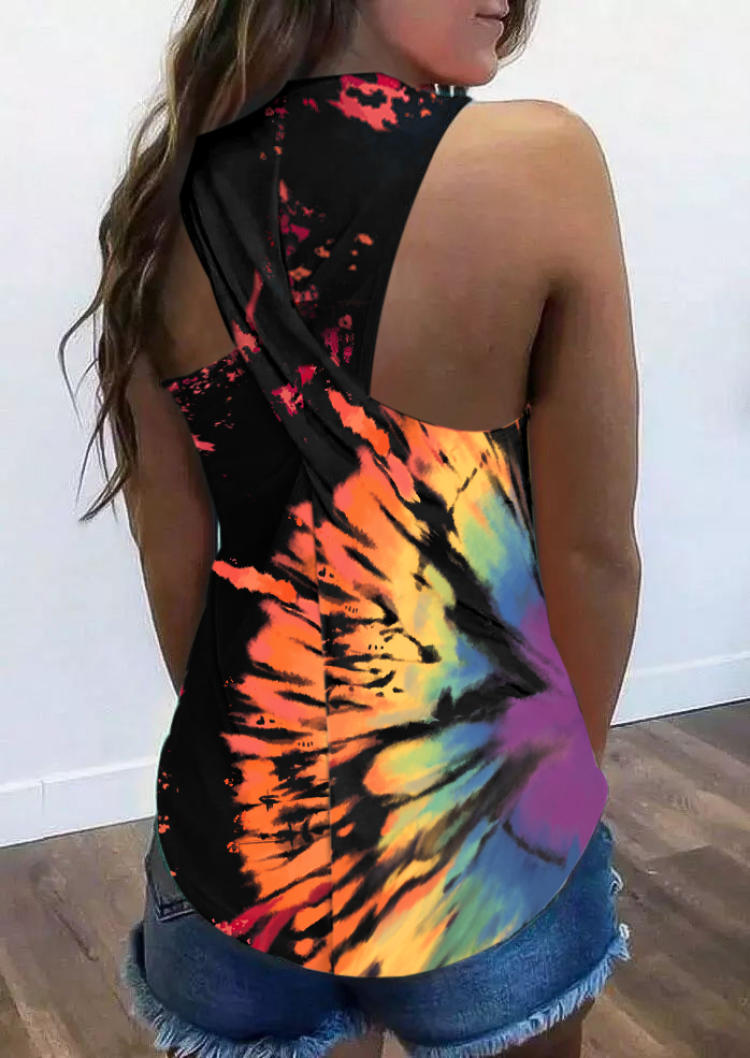 

Reverse Tie Dye Rainbow Criss-Cross Tank, Multicolor, SCM000892