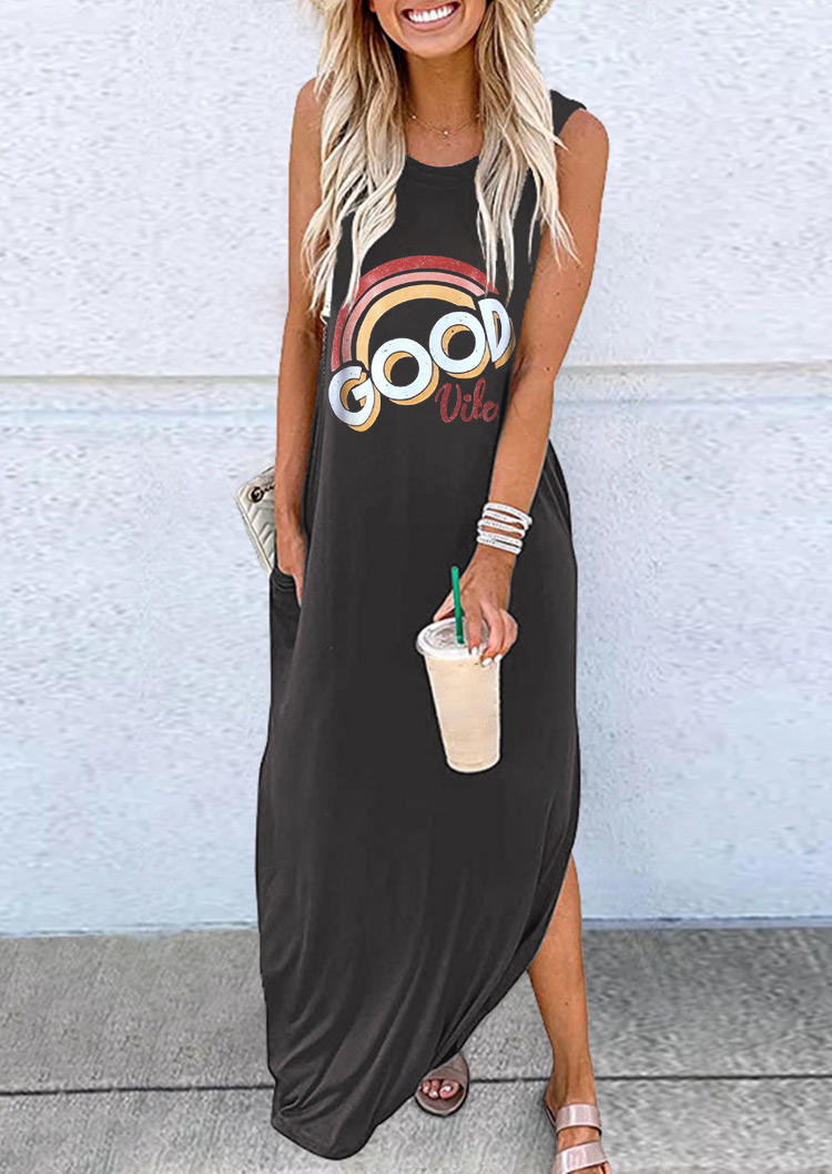 

Good Vibes Sleeveless Maxi Dress - Dark Grey, 531908