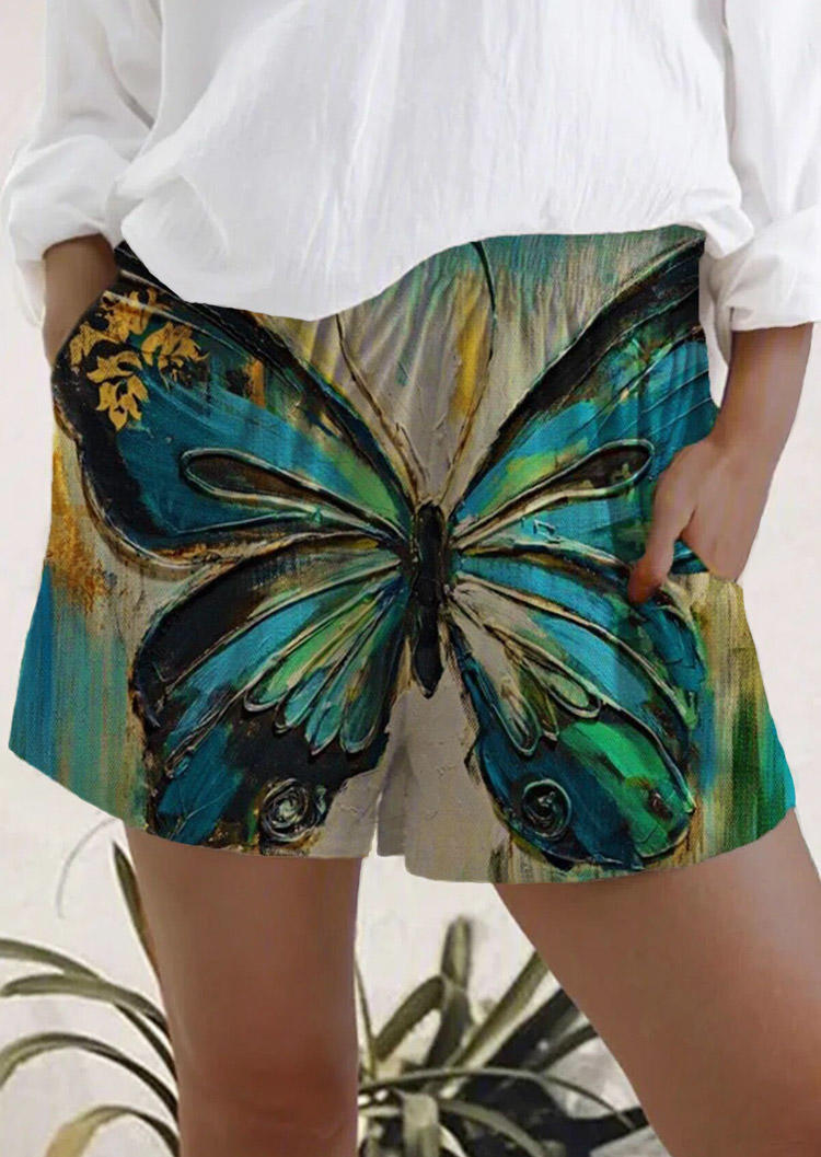 

Tie Dye Butterfly Elastic Waist Shorts - Blue, 531918