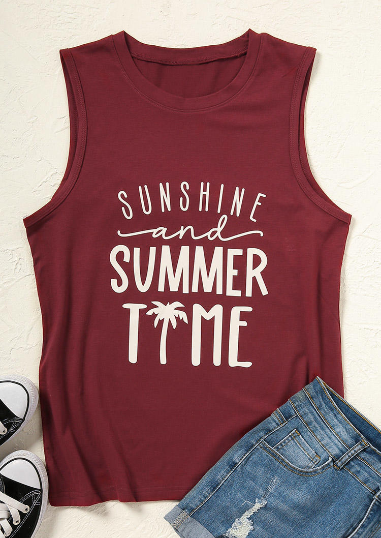 Sunshine And Summer Time Coconut Tree Tank - Burgundy