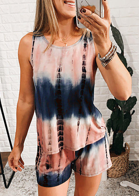 

Tie Dye Gradient Tank And Shorts Two-Piece Set - Pink, 531975