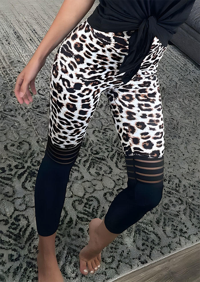Leopard Hollow Out Activewear Leggings, Multicolor, 531981