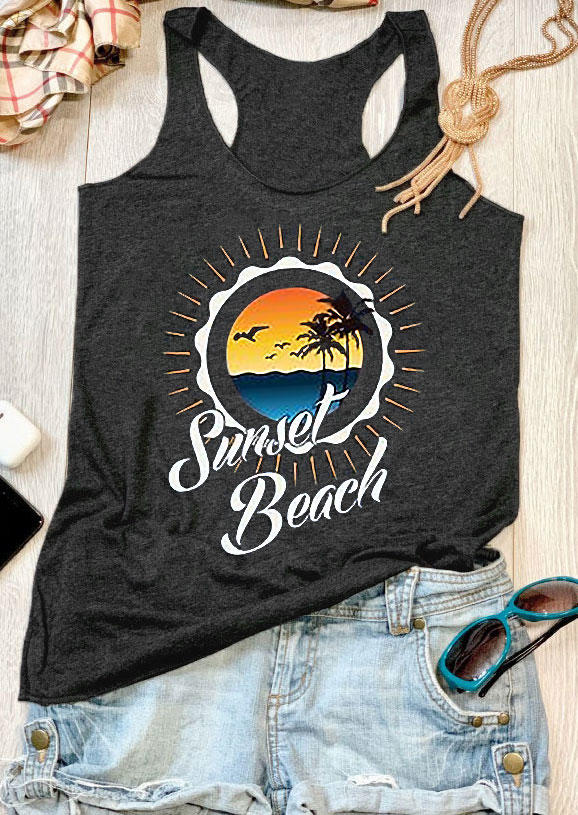 

Sunset Beach Coconut Tree Racerback Tank - Dark Grey, 532025