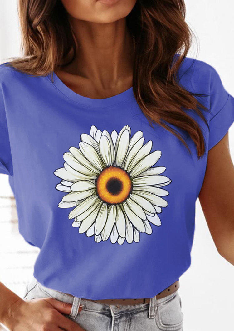 Buy Daisy Short Sleeve O-Neck T-Shirt Tee - Blue. Picture