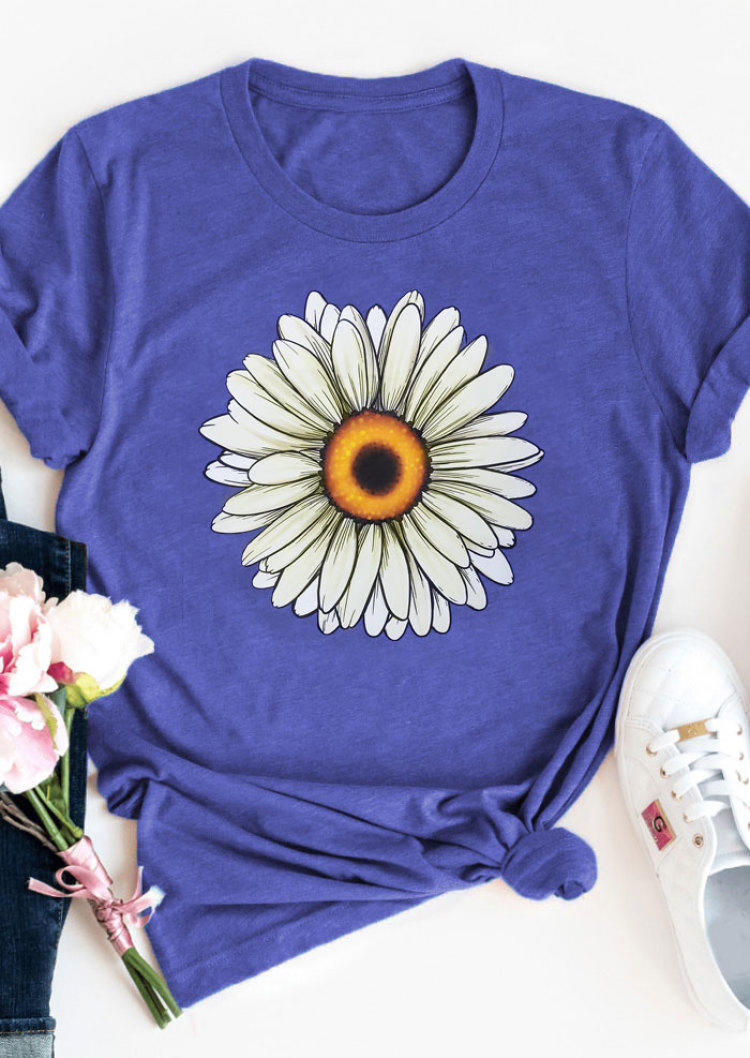 

Daisy Short Sleeve O-Neck T-Shirt Tee - Blue, SCM000694