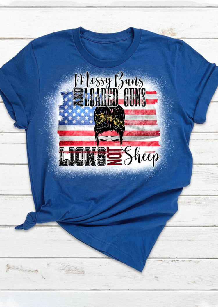 Messy Buns And Loaded Guns Lions Not Sheep T-Shirt Tee - Royal Blue